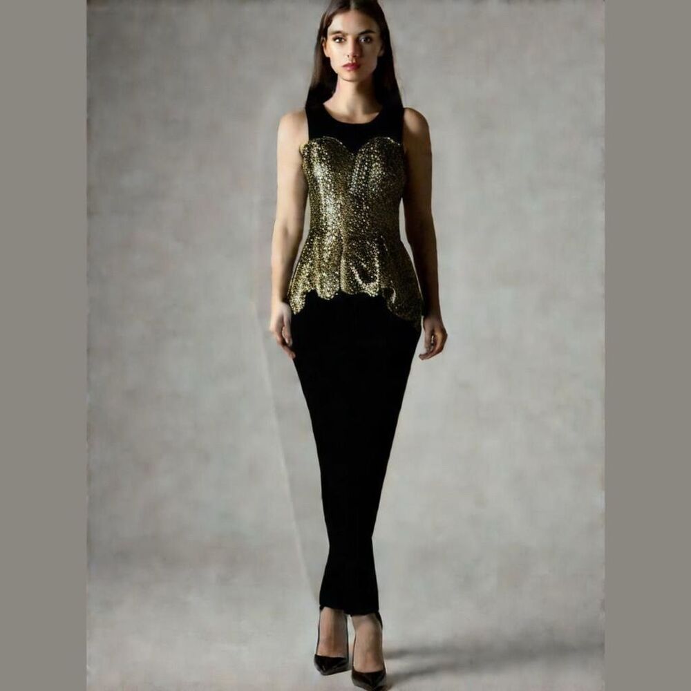 Gianni Bini Gold Sequin Peplum Top - Size Small